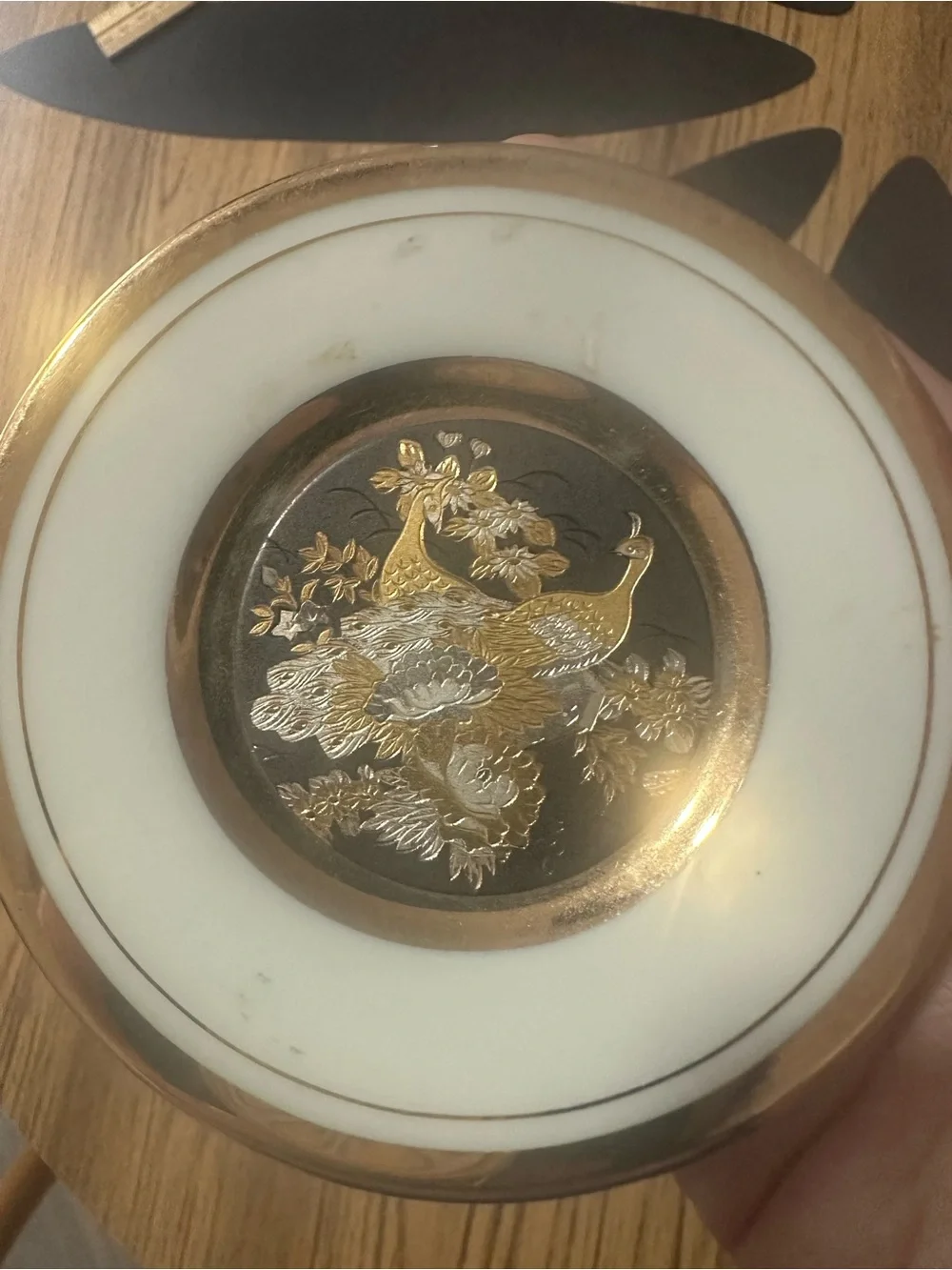 Vintage Peacock mini plate - 24k edged